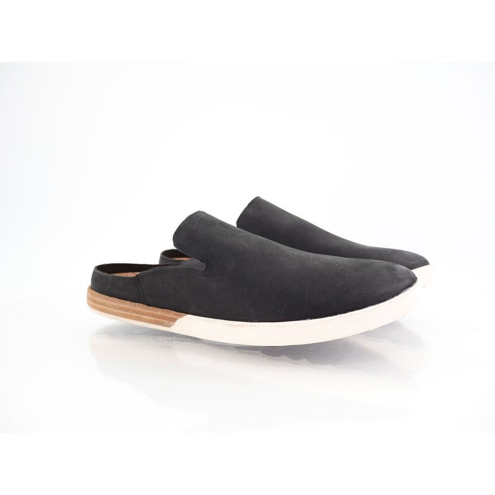 Kork-Ease Black Slip-On Mules with White and Brown Accents